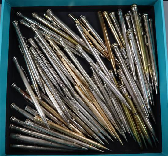 A large collection of vintage silver / metal propelling pencils to include yard-o-led (70)